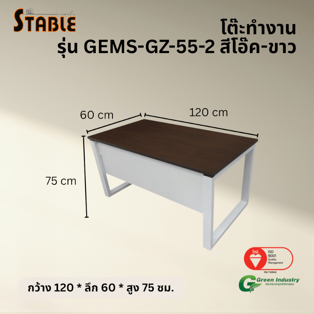 โต๊ะทำงานไม้ STABLE รุ่น GEMS-GZ-55-2 120 ซม. สีโอ๊ค-ขาว